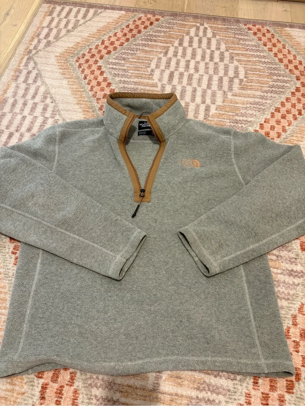 The North Face Men’s Gray Zip-Neck Fleece with Tan Trim